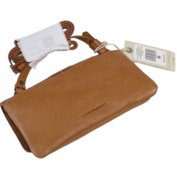 new Lucky Brand ☀︎ Axil Patchwork Leather Crossbody Clutch Handbag ☀︎︎ Cognac - Picture 14 of 17